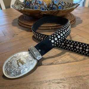 Cowgirl Letter A buckle with Rhinestone fur belt